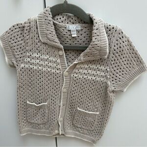 Livly - boys toddler neutral cream white knit summer short sleeve shirt 2-3T